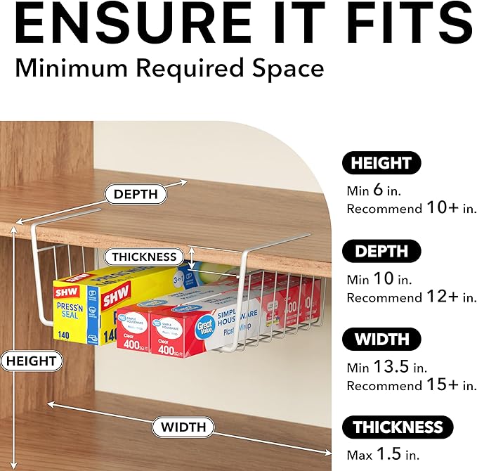 Simple Houseware 6-Pack Under Shelf Basket, White