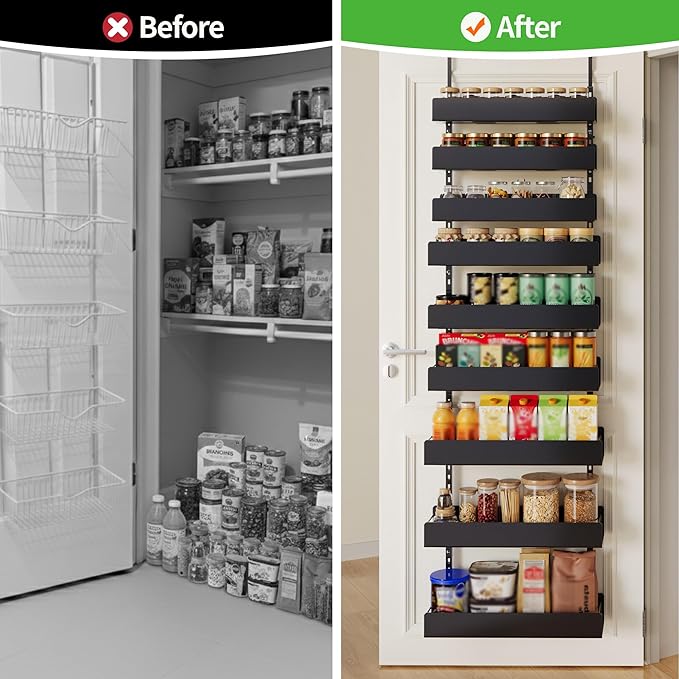 Over The Door Pantry Organizer - 9-Tier Hanging Spice Rack with Metal Shelving for Kitchen Pantry Organization and Storage, Black