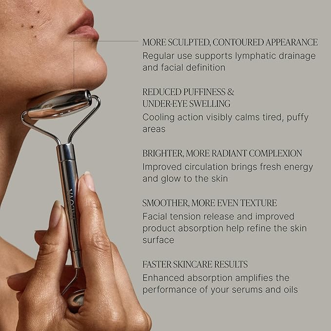 304-Grade Stainless Steel Facial Roller, Face Roller for Eyes, Double Chin, Jawline & Neck, Reduce Puffiness & Improve Wrinkles, Massage Tool for Anti-Aging, Lifting & Lymphatic Drainage
