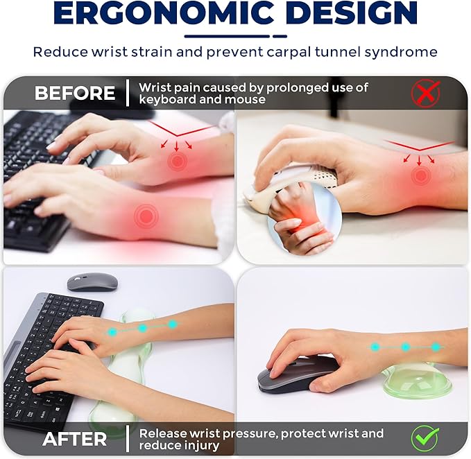 ABRONDA Gel Wrist Rest for Keyboard and Mouse, Wrist Rest for Keyboard, Mouse Wrist Support, Pain Relief, Cool Touch, Non-Skid, Mouse Wrist pad