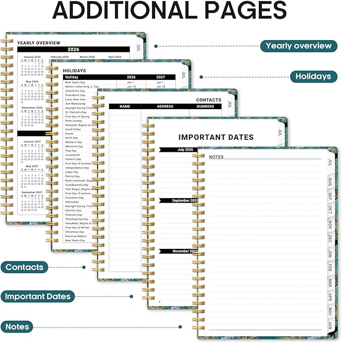 Planner 2026-2027, Academic Year Weekly and Monthly Calender Planner, from Jul 2026 - Jun 2027, Spiral Bound School Planning Book, Perfect for Teacher, Student, Women & Men, A4 (8.5" x 11"), Cats in Vine