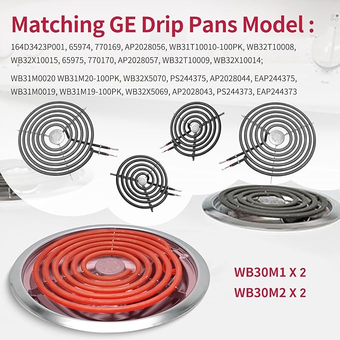 WB30M1 and WB30M2 GE Hotpoint Electric Stove Burner Replacement Element, Perfectly Fit GE Hotpoint Electric Range Stove Top-Includes 2 * 8'' and 2 * 6''