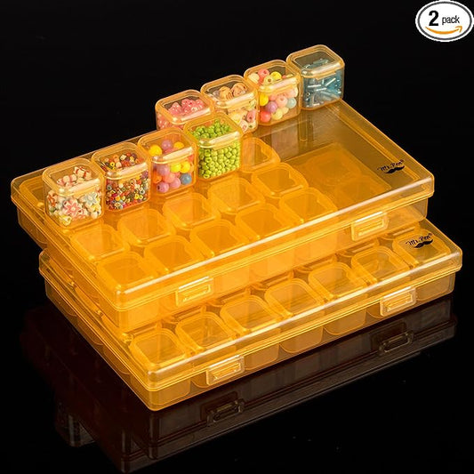 Mr. Pen- Bead Storage Containers, 28 Grids, 2 Pack, Transparent Orange Small Bead Organizer Box
