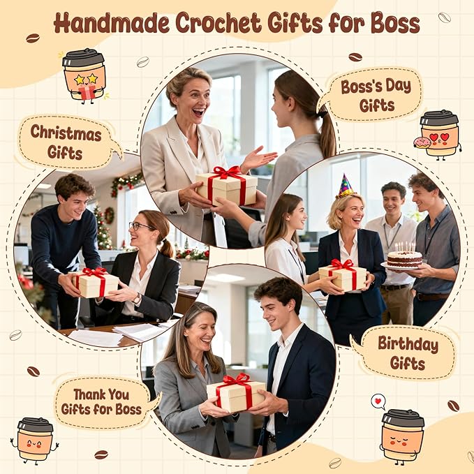 Boss Gifts for Women Boss Lady Leader Manager Supervisor Birthday Handmade Crochet Coffee Mug Cup Gifts Coffee Lover Thank You Best Great Leader Female Desk Office Decor Bosses Day Christmas