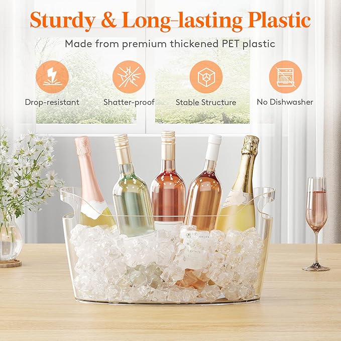 Lifewit 6.5L Ice Bucket for Parties 4 Pcs, Portable Drink Bucket for Cocktail Bar, Plastic Champagne Cooler for Beverage/Wine/Beer, Mimosa Bar Supplies Chiller Tub with Scoop 38 x18x20 cm/15x7x8"