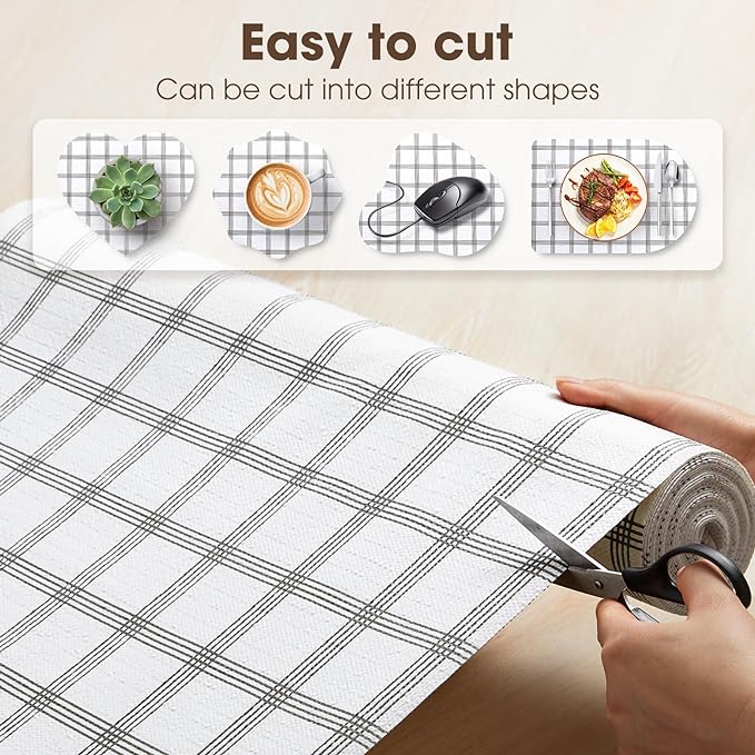 Drawer and Shelf Liner, Non-Slip Kitchen Cabinet Liners Non-Adhesive Thick Strong Grip Waterproof Washable Mats Protect Dresser Shelves Cupboard Bathroom Cabinets, White Stripes, 20 in X 30 FT