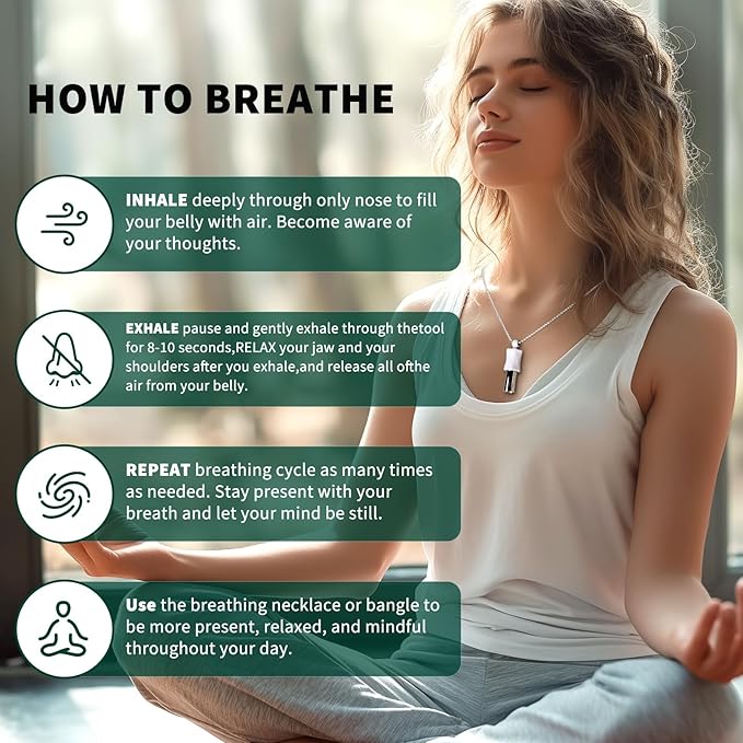 528Hz Breathing Meditation Necklace - Anxiety Relief Whistle, Stress Reduction & Mindfulness Tool for Focus, Calm Breathing - White Whistle