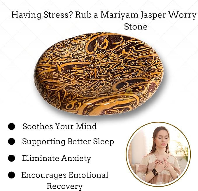 Mariam Jasper Worry Stones – Crystal Thumb Worry Stone for Anguish, Stress – Relaxing and Soothing Balance Stones for Meditation, Stress Relief – Healing Stones and Crystals for Men and Women