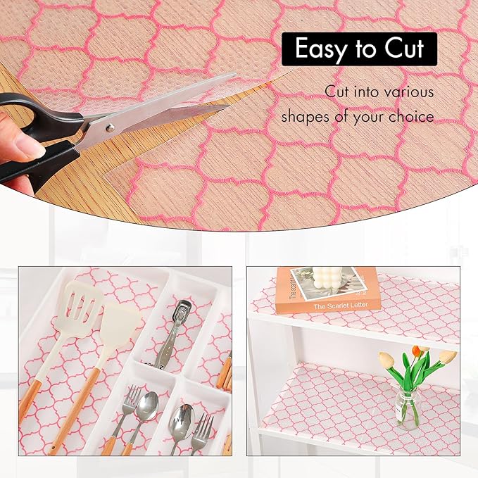 Cooyes Shelf Liner, Non-Adhesive Drawer and Cabinet Liner, EVA Washable Oil-Proof Shelf Paper for Kitchen Cabinets, Refrigerator, Storage, Desks with Modern Pattern