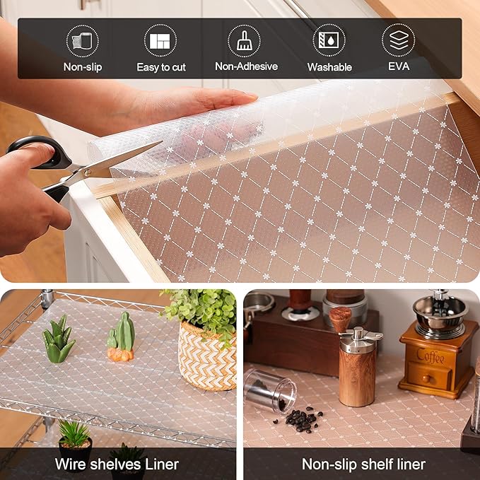 Cooyes Shelf Liner – Premium Non-Adhesive Cabinet & Drawer Liner for Kitchen – Waterproof Shelf Paper with Modern Pattern – Durable EVA Cabinet Mat – Easy to Cut （23.6" W x 236" L）