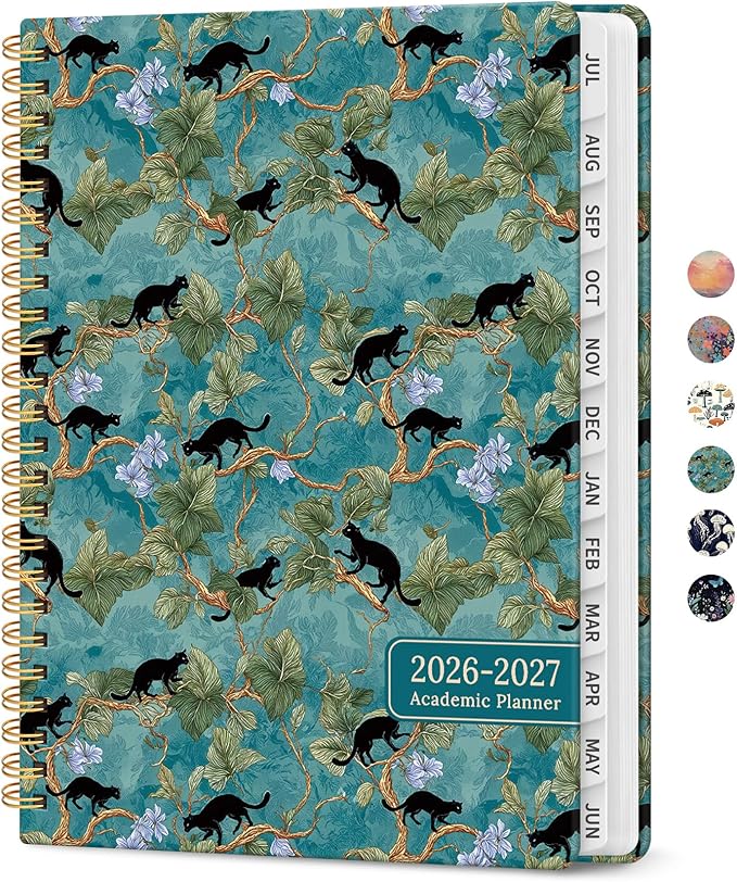 Planner 2026-2027, Academic Year Weekly and Monthly Calender Planner, from Jul 2026 - Jun 2027, Spiral Bound School Planning Book, Perfect for Teacher, Student, Women & Men, A4 (8.5" x 11"), Cats in Vine
