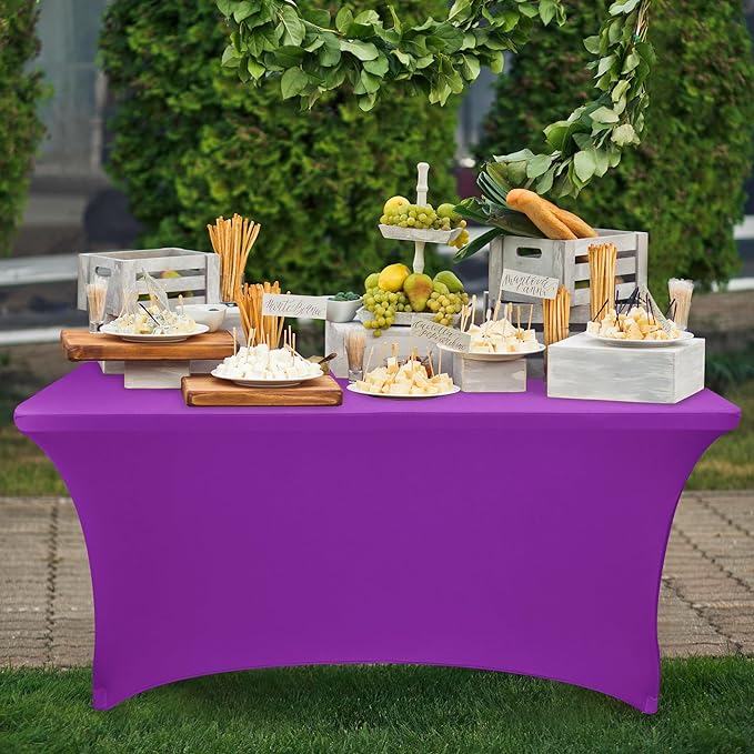 Nasitos 2 Pack Spandex Purple Tablecloths for 6 Foot Rectangle Table-Open Back Valentine's Stretch Tablecloths for 6 Foot, Washable and Wrinkle Resistant for Wedding, Parties, Buffet, Baby Shower
