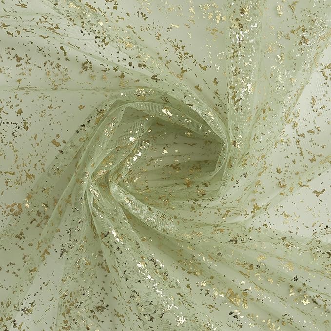 Horaldaily Sage Green Gauze Tablecloth 60x60 Inch Square, Golden Sequin Glitter Metallic Foil, Sheer Tulle Cheesecloth for Wedding Baby Shower Ceremony Birthday