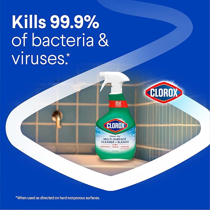 Clorox Clean-Up Multi Surface Cleaner Bleach Spray, Original, All Purpose Cleaning Spray Bottle, Mold and Mildew Cleaner, 32 Fl Oz., Pack of 3