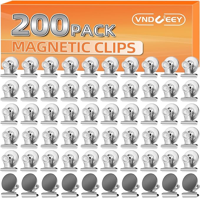 VNDUEEY 200 Pack Magnetic Clips Fridge Magnets, Magnetic Paper Clip, Whiteboard Magnets Refrigerator Magnet, Strong Magnet Clips for Home, Office, Teaching, School Locker