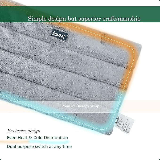 Romfox Microwavable Heating Pad for Pain Relief, Moist Heat for Menstrual Cramps, Muscles, Joints, Back, Neck and Shoulders, Heat Compress Pillow, for Both Hot and Cold Therapy (Grey - Unscented)