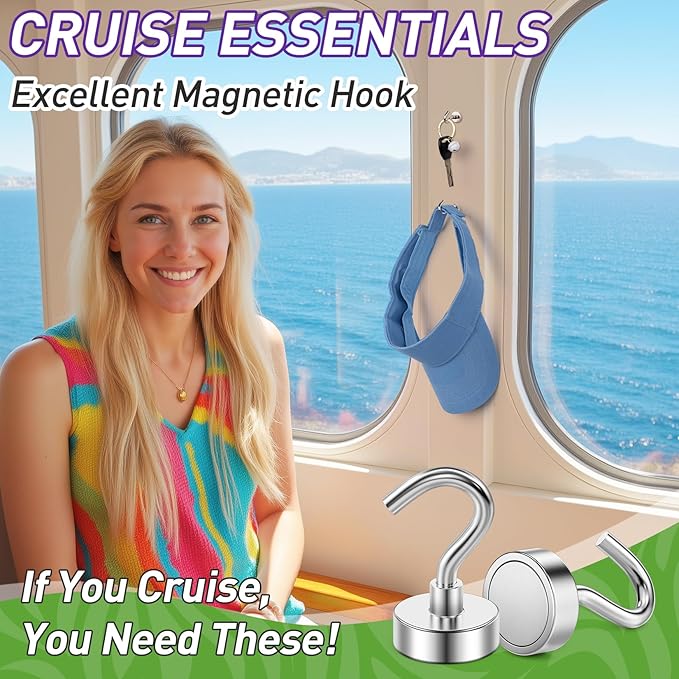 20 Pack Magnetic Hooks for 2026 Cruise Cabins Beach Vacation 30lbs+ Heavy Duty Magnet with Hook Metal Magnetic Hooks for Kitchen Fridge Grills Hanging Magnet Hooks for Classroom Locker Whiteboard