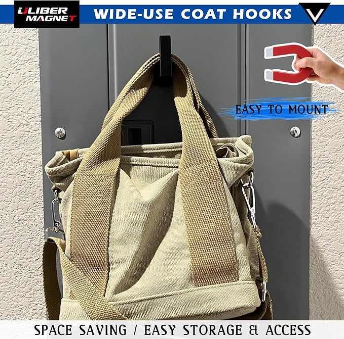 ULIBERMAGNET Strong Magnetic Double Hooks, 2 Pack Heavy Duty Sturdy Coat Magnetic Hangers, Rubber Magnets Large Hooks for Coat Robe Towel Key Hat (Brushed Nickel)