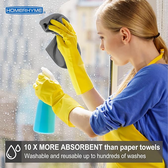 HOMERHYME Microfiber Cleaning Cloth, 12 Pack Grey Cleaning Rags, 12" X 11" Lint Free Dish Towels Wash Cloths, Reusable Microfiber Towels for Home and Kitchen Bathroom Apartment Cleaning Supplies