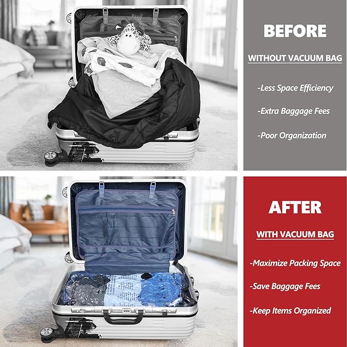 Vacuum Seal Bags for Clothing Travel and Home Storage, Travel Vacuum Bags with Electric Pump, Space Saver Compression Packing Cubes for Luggage Suitcase Bedding Blankets Clothes, 32 Combo