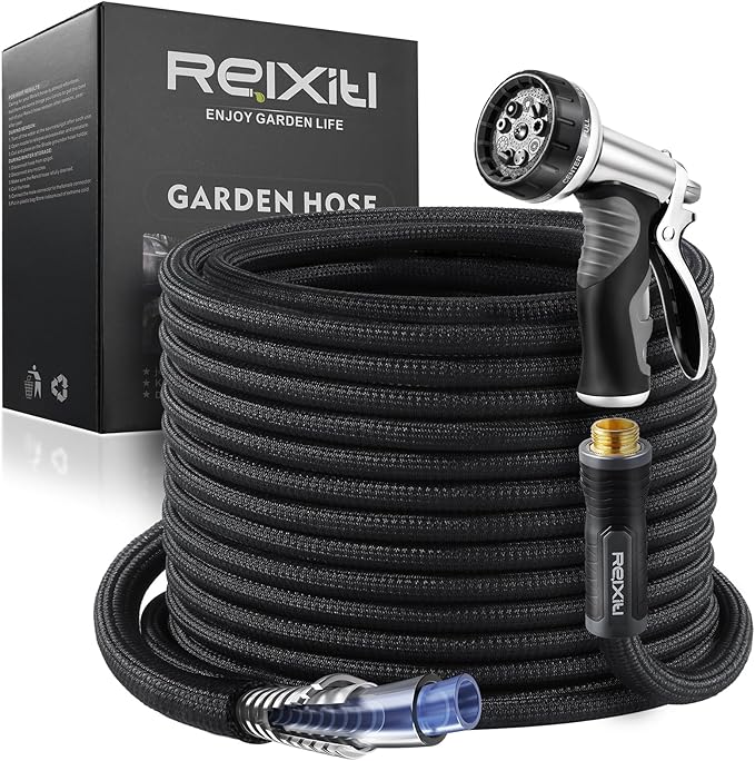 Relxitl Garden Hose, Flexible Water Hose, Ultra Lightweight Non-Expanding hose with 10 Function Sprayer, Leak proof, Pressure Resistant for Yard, Outdoor (Black, 75FT)
