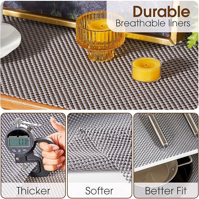 Shelf Liner for Kitchen Cabinet, Drawer Liners Non Slip Non Adhesive Thick Mat, Breathable Dresser Pantry Bathroom Protector, Gray, 24" x 120"