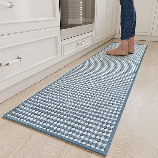 YDKGL Long Kitchen Runner Rugs Kitchen Mat Non Slip Washable, Super Absorbent Soft Chenille Braided Kitchen Mats for Floor, Rubber Backing Kitchen Floor Sink Standing Mat, Easy Clean, Blue 17"x71"