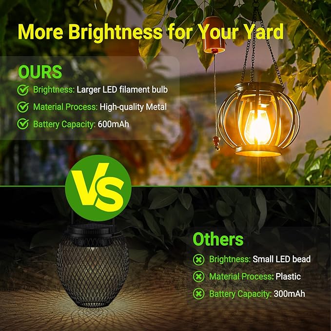 KOOPER Solar Lanterns Outdoor Waterproof, 4 Pack Upgraded Metal Hanging Solar Lights Outdoor Lanterns, Brighter Auto On/Off Outdoor Hanging Lantern for Yard Patio Pathway Porch Garden Decor