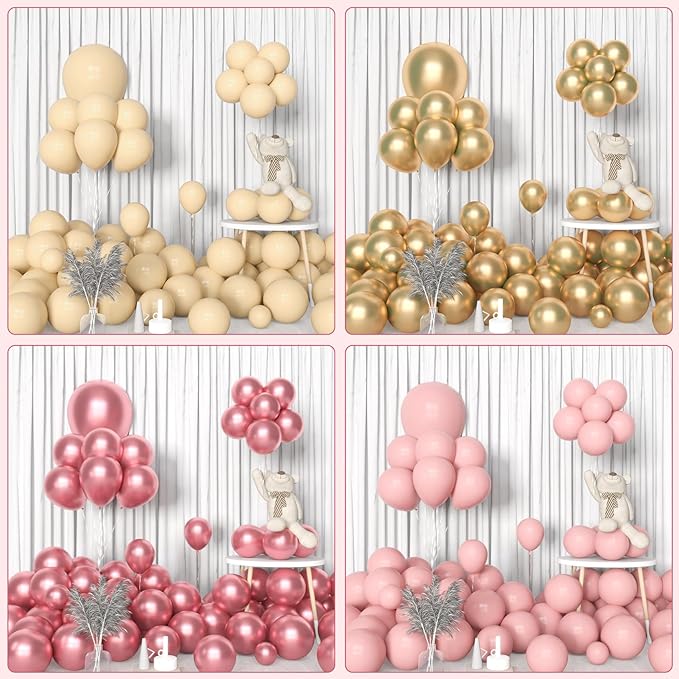 Amandir 153Pcs Boho Blush Balloon Garland Arch Kit, Double-Stuffed Nude Cream Peach Dusty Rose Pink Gold Confetti Metallic Balloon for Valentines Day Baby Shower Birthday Party Wedding Decorations