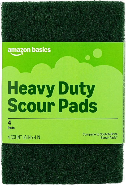 Amazon Basics Heavy Duty Scour Pads, Dish Scrubber for Kitchen + Outdoor, 4 Count, Pack of 1