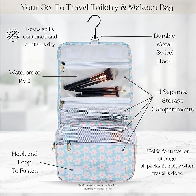 Foxy Traveler 9-Piece Packing Cube Set - Suitcase Organizer, Cute Packing Cubes, Travel Bag Organizer for Luggage with Hanging Toiletry and Shoe Bag, Travel Essentials for Women, Men, and Kids - Blue Flower