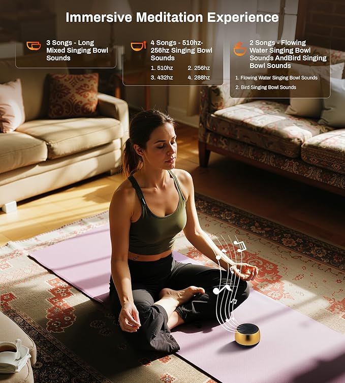 Vangoa Tibetan Singing Bowls Machine - 9 Sound Bowls for Yoga, Meditation, Mindfulness, Healing, Chakra Healing and Stress Relief, Timer and Memory Features, Gold Bronze