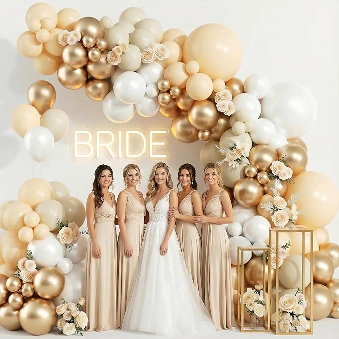 KARLURE Champagne Gold Balloon Garland Arch Kit, Pearl White Sand Nude Champagne Gold Balloons for Engagement Wedding Bridal Shower Birthday Baby Shower Anniversary Party Decorations