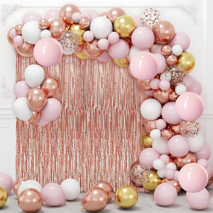 3 Pack Rose Gold Foil Fringe Curtains Streamers Party Decorations 3.3 x 8.2 ft, Tinsel Curtain Fringe Backdrop for Parties, Door Fringe Birthday Streamers, Photo Booth Backdrops, Party Decor