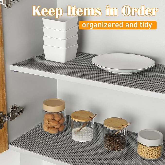 Songrey Non-Adhesive Drawer and Shelf Liner, Non Slip Cabinet Liners, Protect Kitchen Cupboard, Bathroom Drawers, Breathable, Thick Strong Grip mat (12IN x 20FT, Beige)