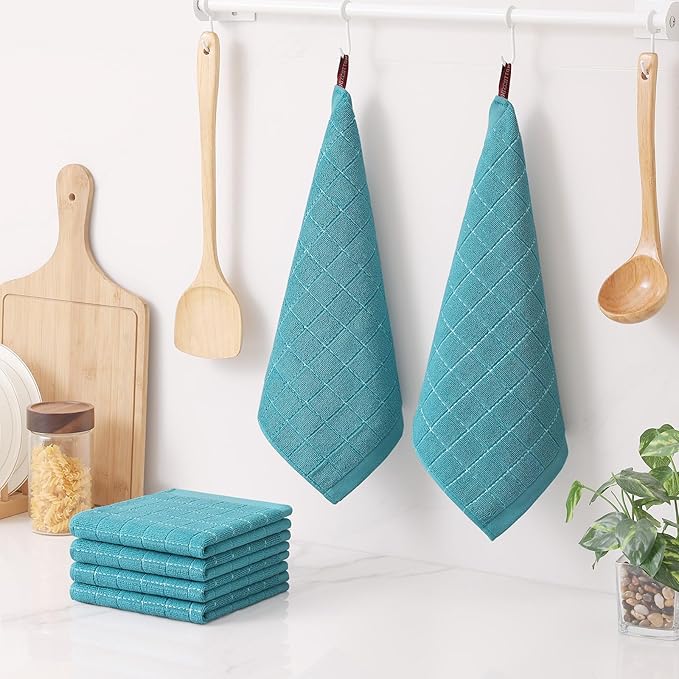 Homaxy 100% Cotton Terry Kitchen Dish Cloths, Ultra Soft and Absorbent Dish Towels for Kitchen, Suitable for Drying and Washing Dishes, 6 Pack, 12 x 12 Inches, Lake Blue