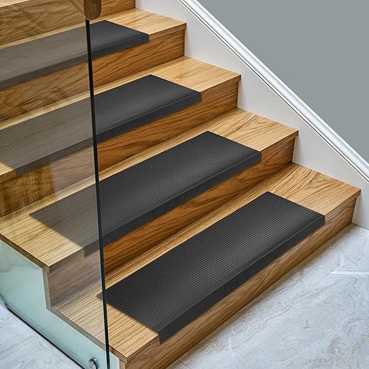 Ottomanson Outdoor Bullnose Stair Treads – Dots Heavy-Duty Non Slip Stair Mats – Strong Grip for Concrete, Brick & Textured Steps – Requires Fastening on Wooden & RV Steps, Pack of 5