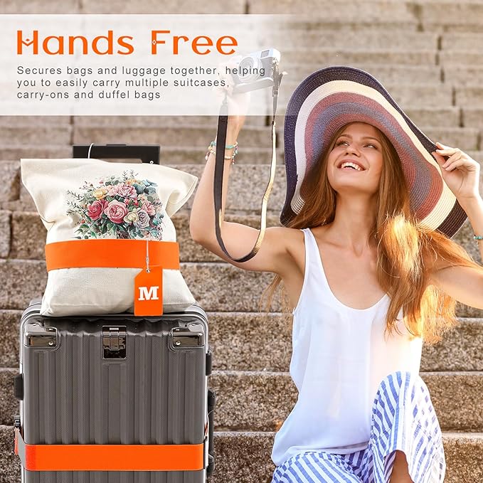 Weewooday 8 Pcs Luggage Straps Suitcase Tags Set for TSA Approved, 4 Travel Adjustable Suitcase Belt, 4 Silicone Luggage Tags with Name ID Card Travel Accessories (Light Orange, M)