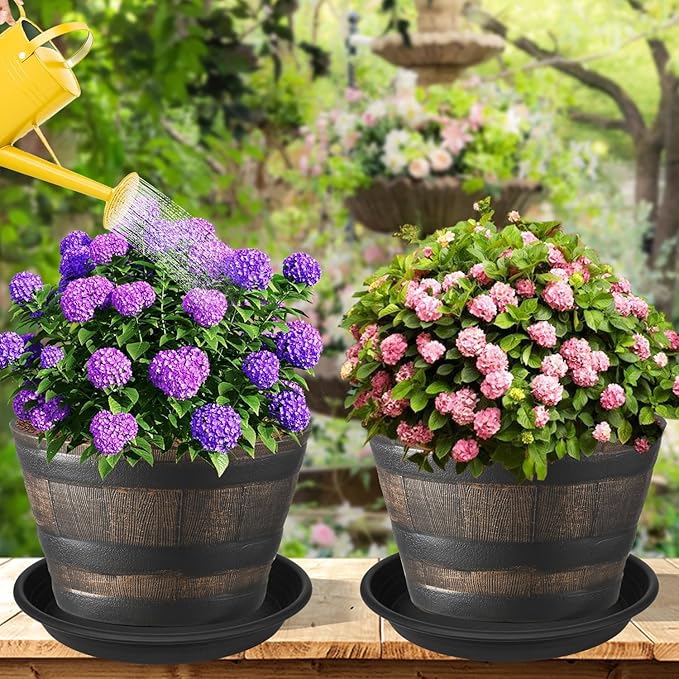 Grjoprt Large Plant Saucer 16 inch, 4 Pack Heavy Sturdy 17 inch Plastic Plant Tray for Planter, Flower Saucers for Indoors, Flower Pots Saucers, Plant Drainage Tray Round 14"/15"/16" (Black)