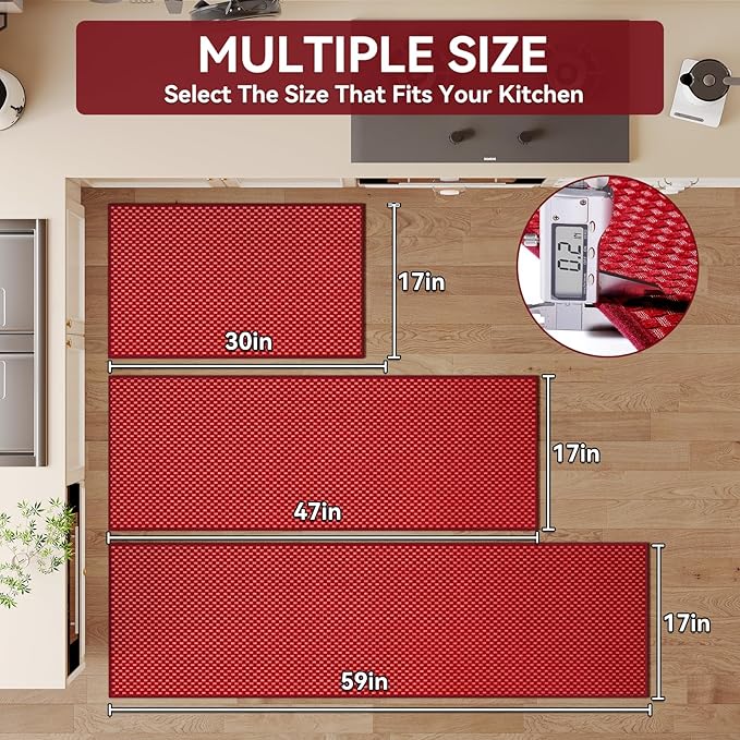 YDKGL Kitchen Rugs Mat Non Slip Washable, Super Absorbent Kitchen Mats for Floor, Rubber Backing Soft Braided Standing Floor Mats Sink Mat Runner Rug, Easy to Clean and Maintain, Red 17"x30"