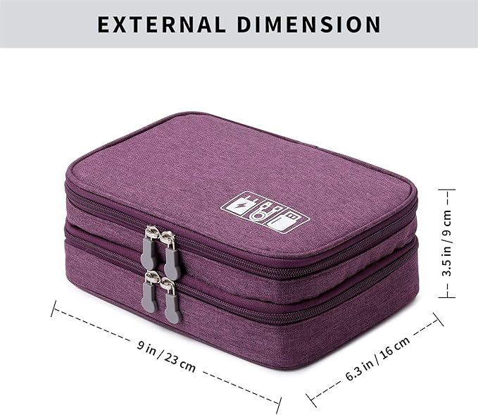 Lanola Travel Cable Organizer Bag, Electronic Accessories Case Portable Double Layer Cable Storage Bag for Cord,phone,Charger, Flash Drive, Phone, SD Card,Personal Items - (Purple)
