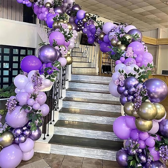 Purple Balloon Arch Kit, ADOINBY 153Pcs Different Sizes inch Lavender Metallic Purple and Gold Balloons and Confetti Party Balloon Garland Kit for Women Birthday Baby Shower Wedding Party Decorations