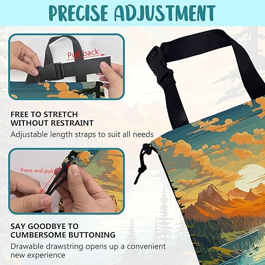 KXWQTRDD Car Garbage Bag Mountain Lake and Sunrise Drawstring Car Trash Bag Hanging for Back Seat with Adjustable Buckle Canvas Vehicle Trash Can Easy-to-Install