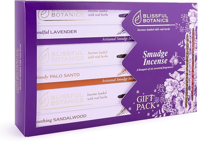 Tulasi Smudge Incense Sticks Gift Pack – 6 Scents x 40g Each – White Sage, Palo Santo, Lavender, Frankincense, Sandalwood, Rose - 48 Natural Herbal Incense for Yoga, Meditation, Thanks Giving