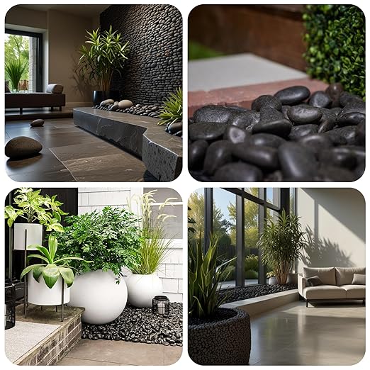 1-2 Inch Black Pebbles for Plants, 2 lbs River Rocks Decorative Black Stones, Ideal for Fish Tank, Vases, Crafting, Home Decor and Garden Landscaping Rocks