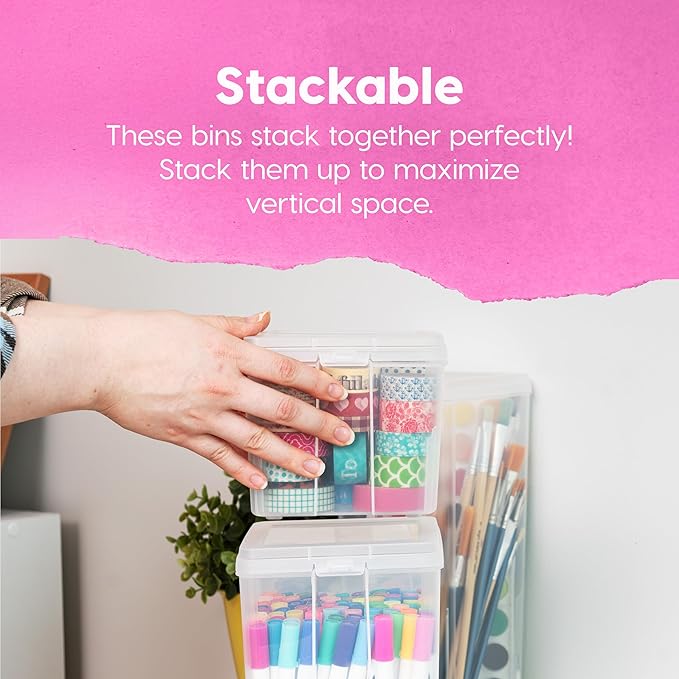 IRIS USA Vertical Plastic Flip Top Storage Containers Bins with Lids for Pantry, Home, Office, Organization, Small, Stackable Hinged Organizer with Latches, Clear, 10 Pack