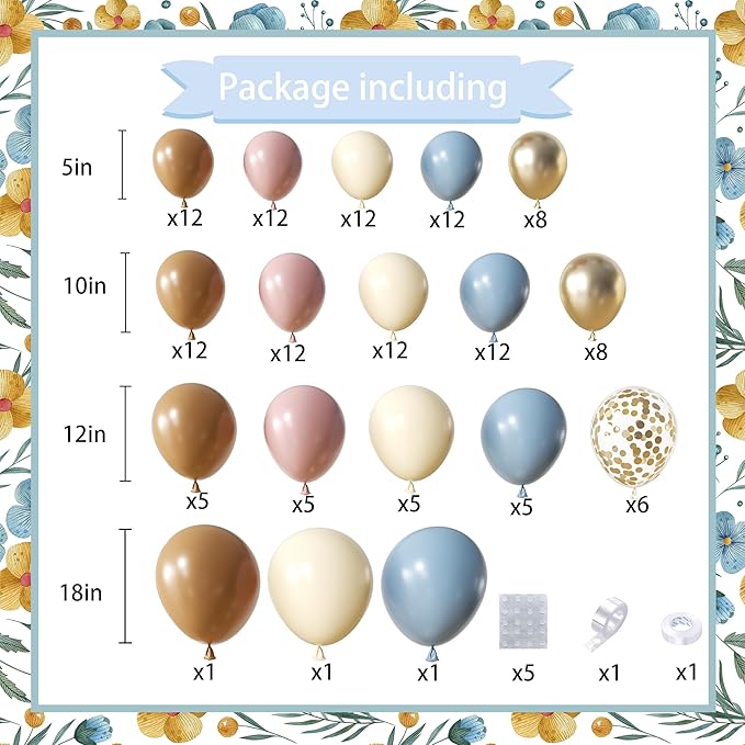 Woaipati 148-Piece Dusty Pink Blue Brown Yellow Balloon Arch Garland Kit, Retro Pink Dusty Blue Brown Pastel Yellow Gold Confetti Balloons for Baby Shower Wedding Engagement Birthday Party Decorations