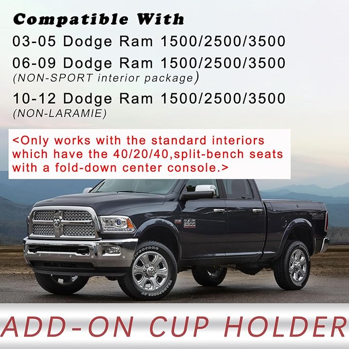 Cup Holder Attachment for Center Console | Compatible with 2003-2012 Dodge Ram 1500 2500 3500 Truck | Replaces SS281AZAA Front Seat Add-On Cupholder Tray Insert