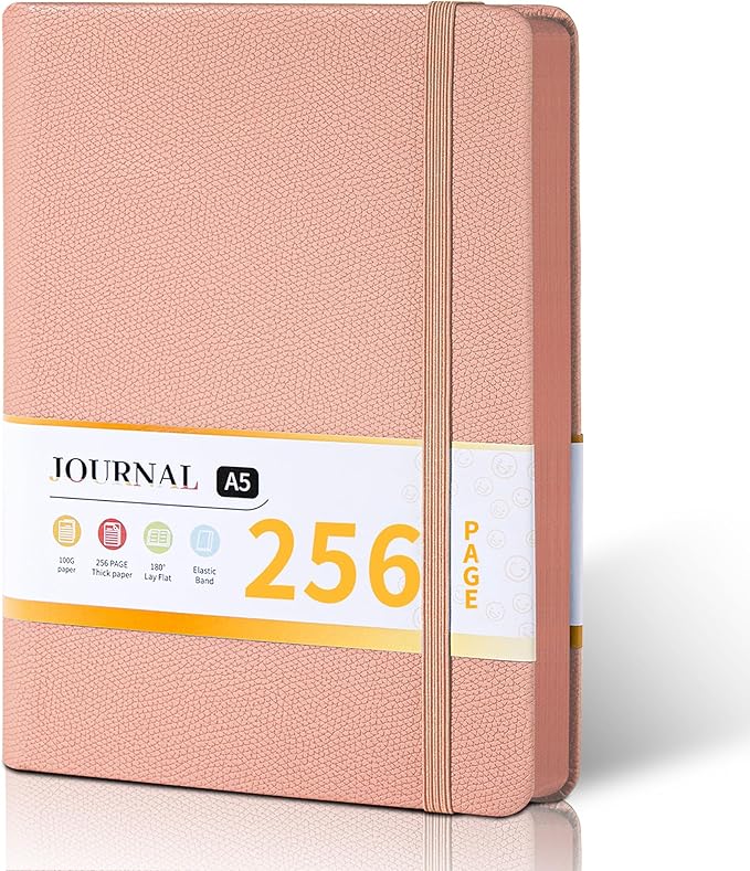 CAGIE Textured Hardcover Lined Journal for Women and Men, A5 Leather Journal Notebook with 256 Pages, 100GSM Paper – College Ruled Journaling Notebook for Writing, Work, School, Daily Diary