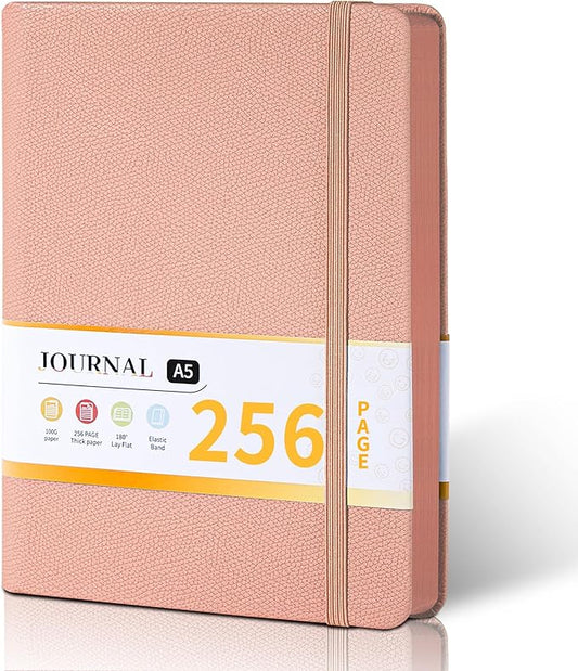 CAGIE Textured Hardcover Lined Journal for Women and Men, A5 Leather Journal Notebook with 256 Pages, 100GSM Paper – College Ruled Journaling Notebook for Writing, Work, School, Daily Diary